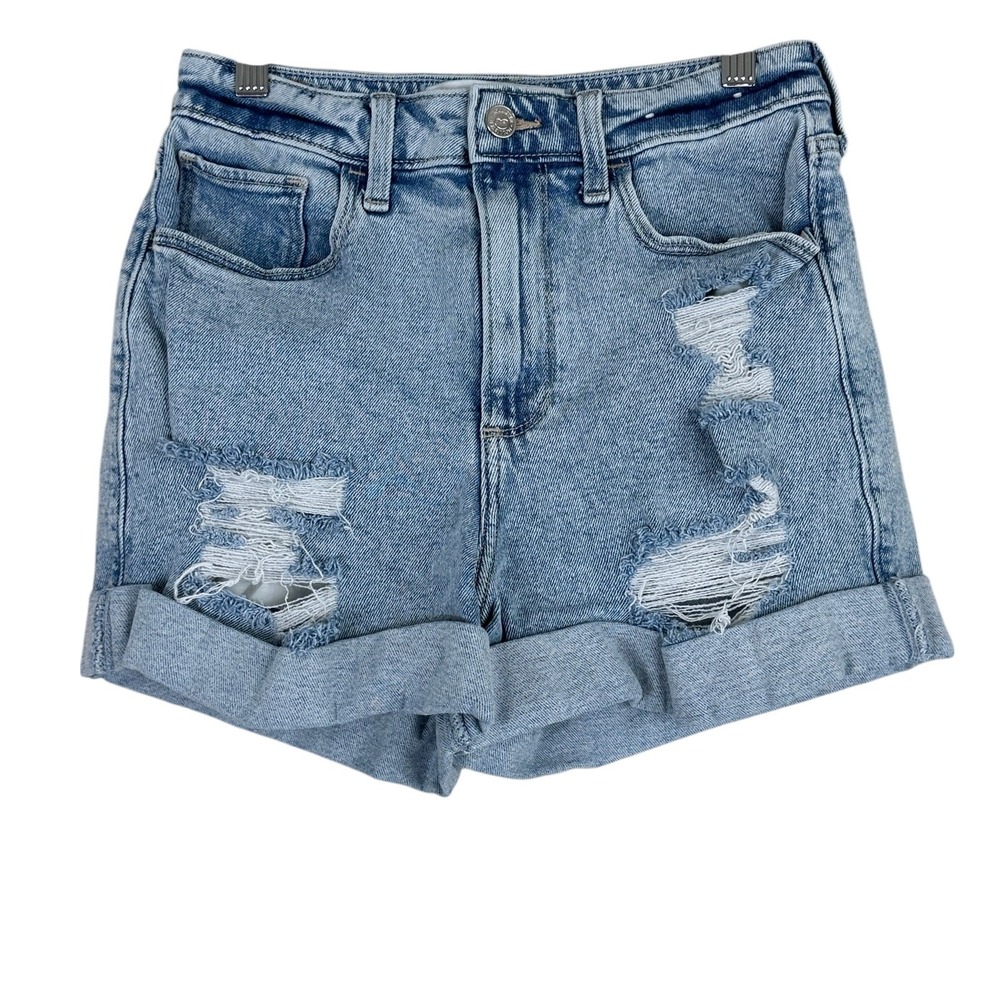 Hollister Curvy Ultra High Rise 3" Shorts Womens 27 Light Wash Distressed Tomboy